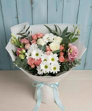 Букет цветов из:  Розы, Лизиантусы и Хризантемы в Аскино