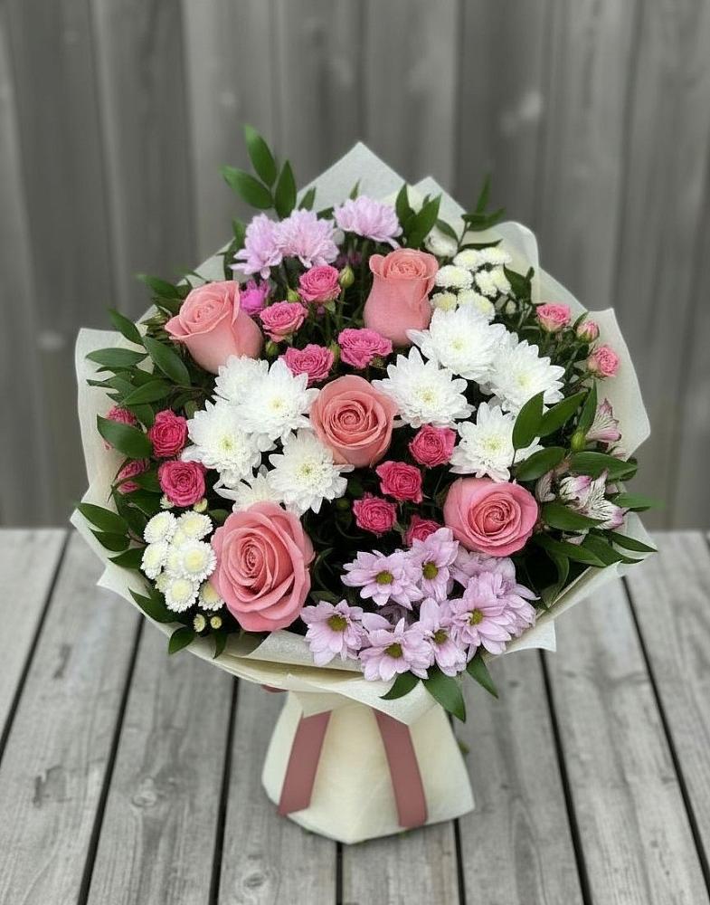 Букет цветов из: Альстромерии, Гвоздики, Розы и Хризантемы в Аскино