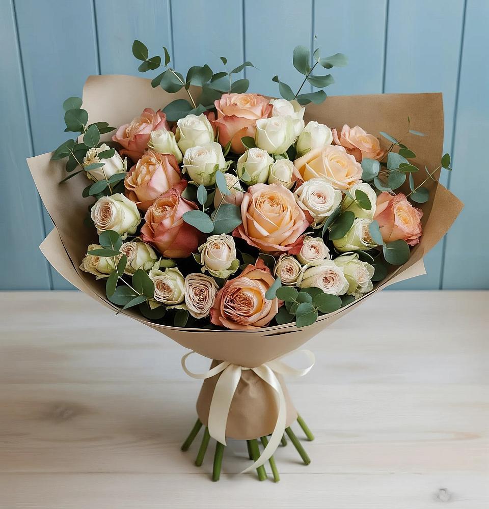 Букет цветов из: Альстромерии и Розы в Аскино