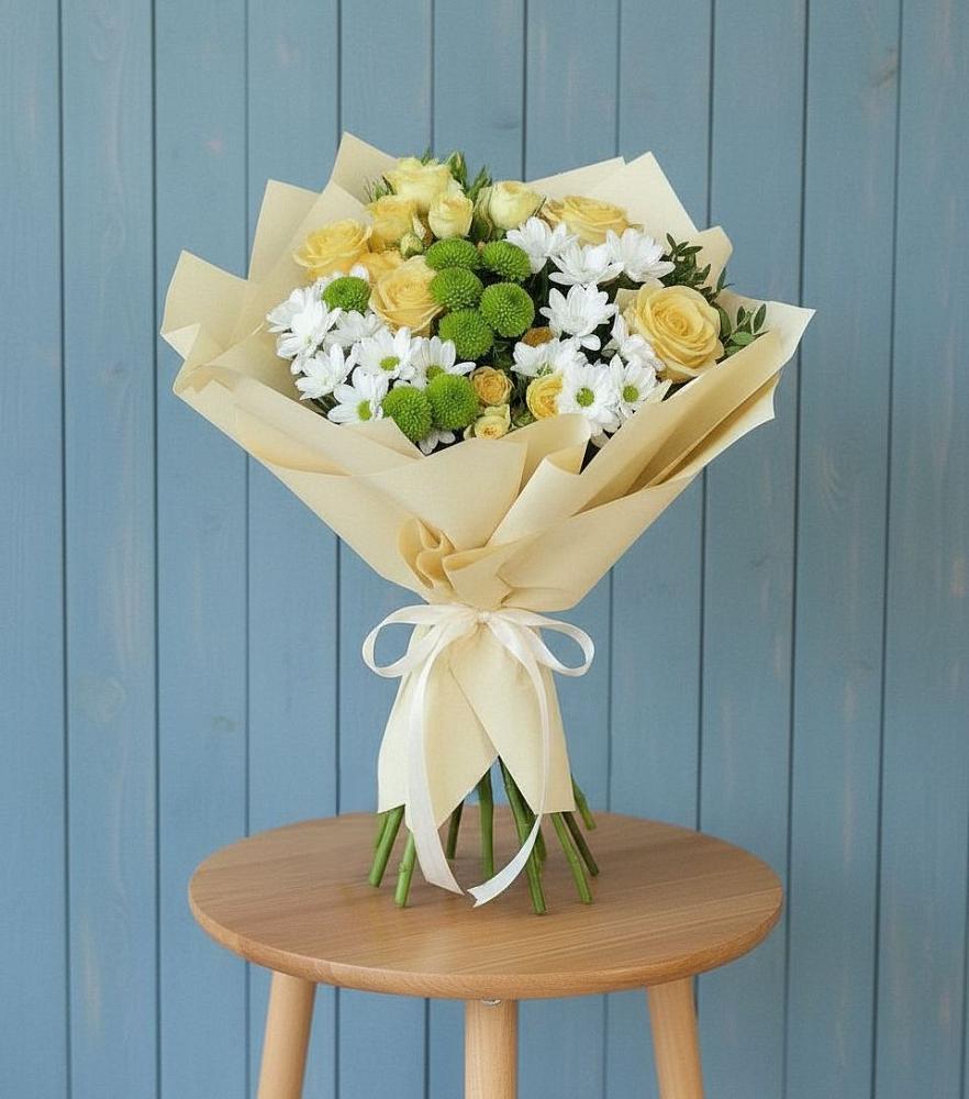 Букет цветов из: Хризантемы и Розы в Аскино