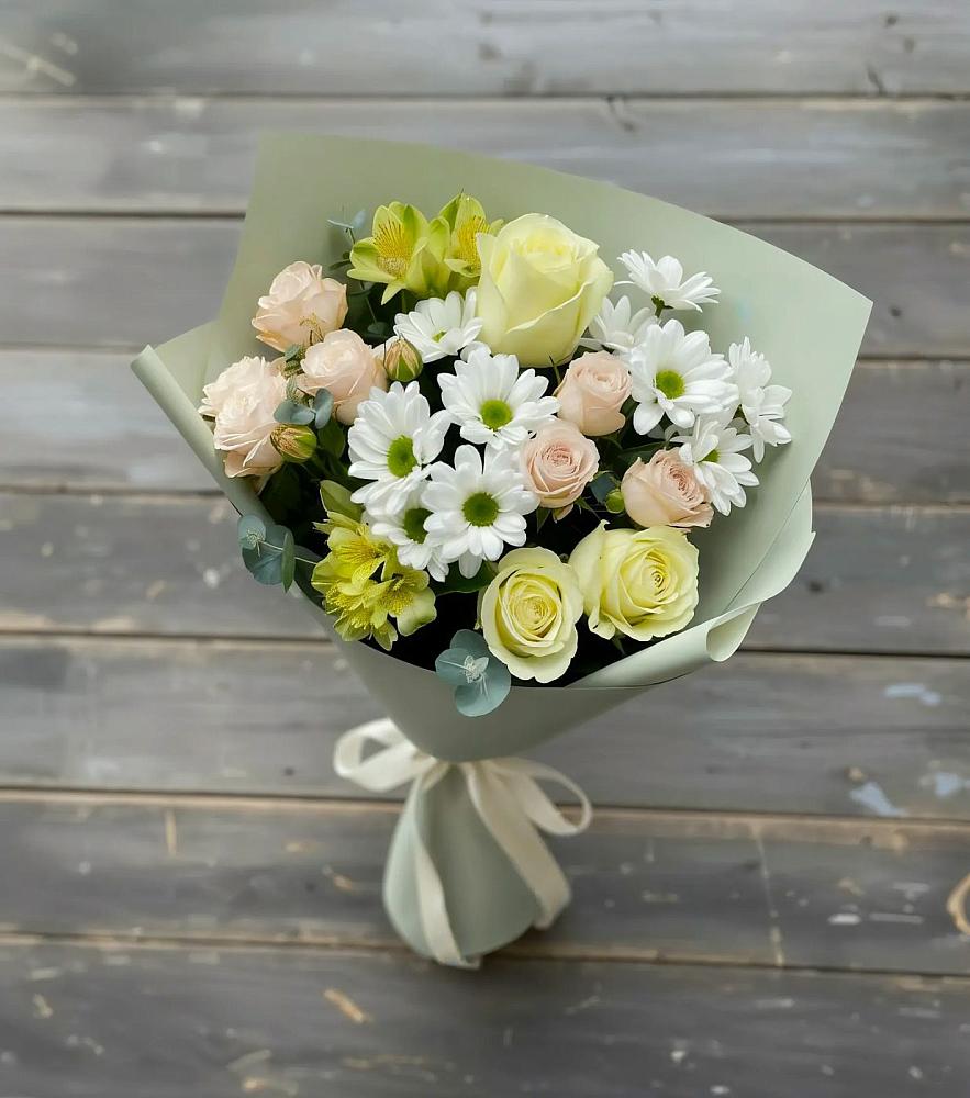 Букет цветов из: Альстромерии, Розы и Хризантемы в Аскино