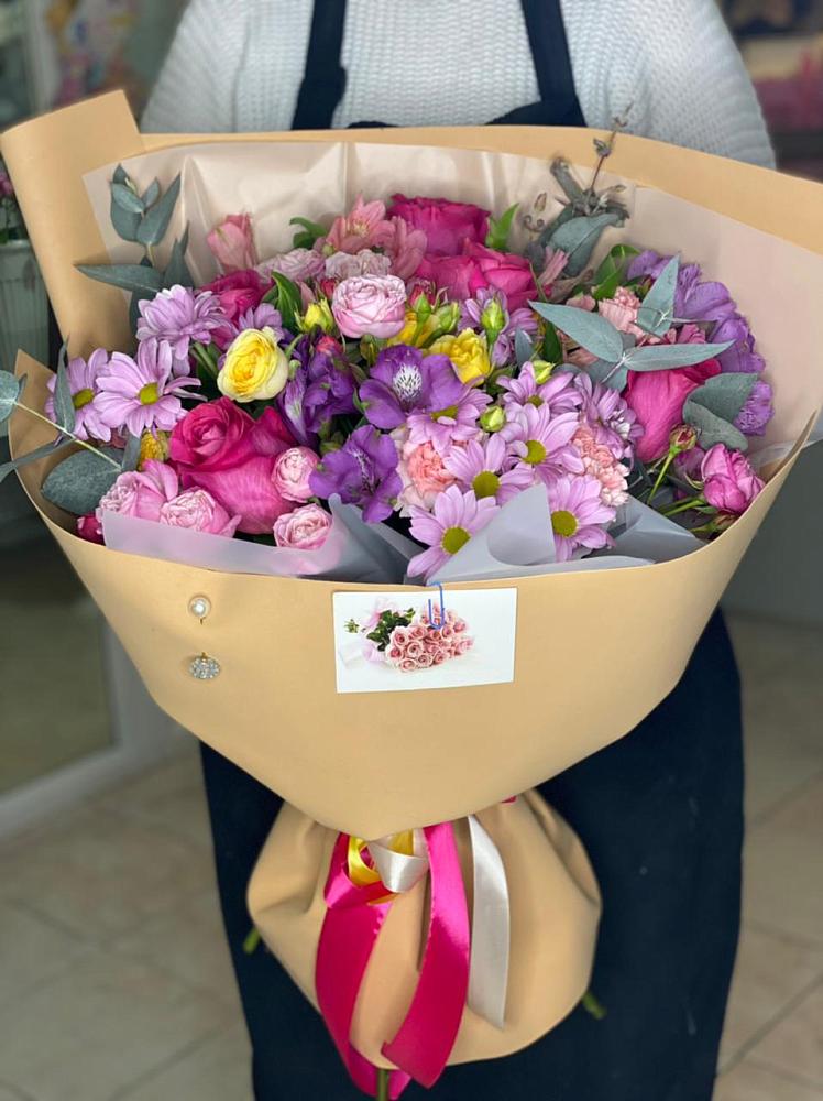 Букет цветов из: Хризантемы, Гвоздики и Альстромерии в Аскино