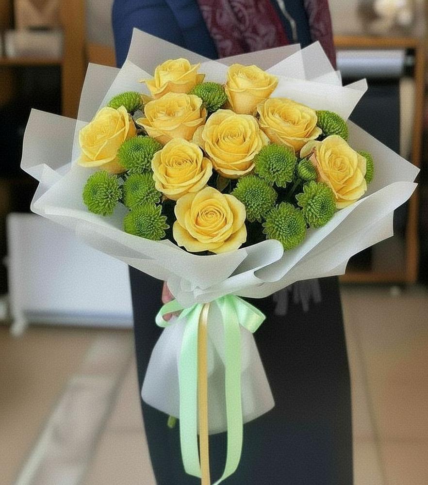 Букет цветов из: Хризантемы и Розы в Аскино