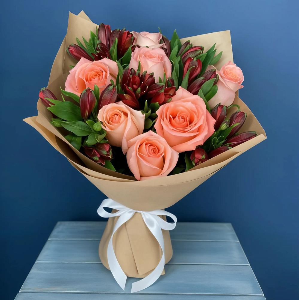 Букет цветов из: Розы и Альстромерии в Аскино