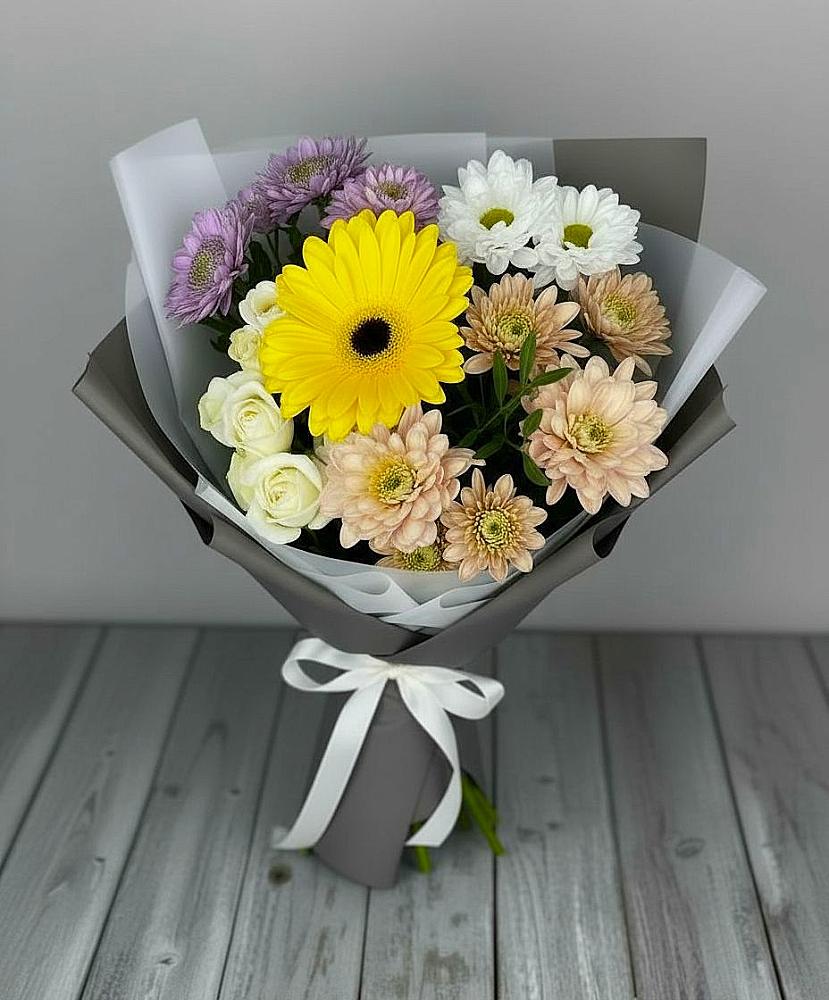 Букет цветов из: Розы, Герберы и Хризантемы в Аскино