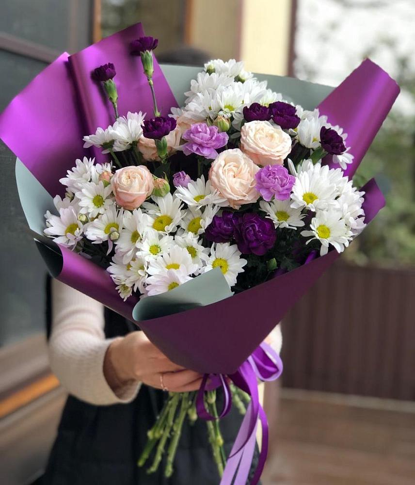 Букет цветов из: Хризантемы, Гвоздики и Розы в Аскино