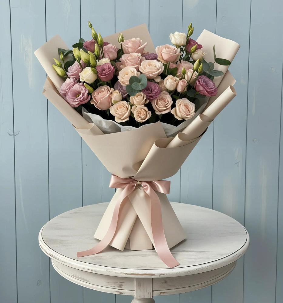 Букет цветов из: Розы и Лизиантусы в Аскино