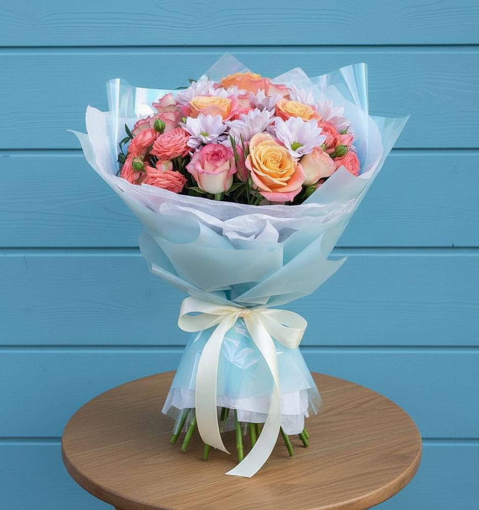 Букет цветов из: Хризантемы и Розы в Аскино