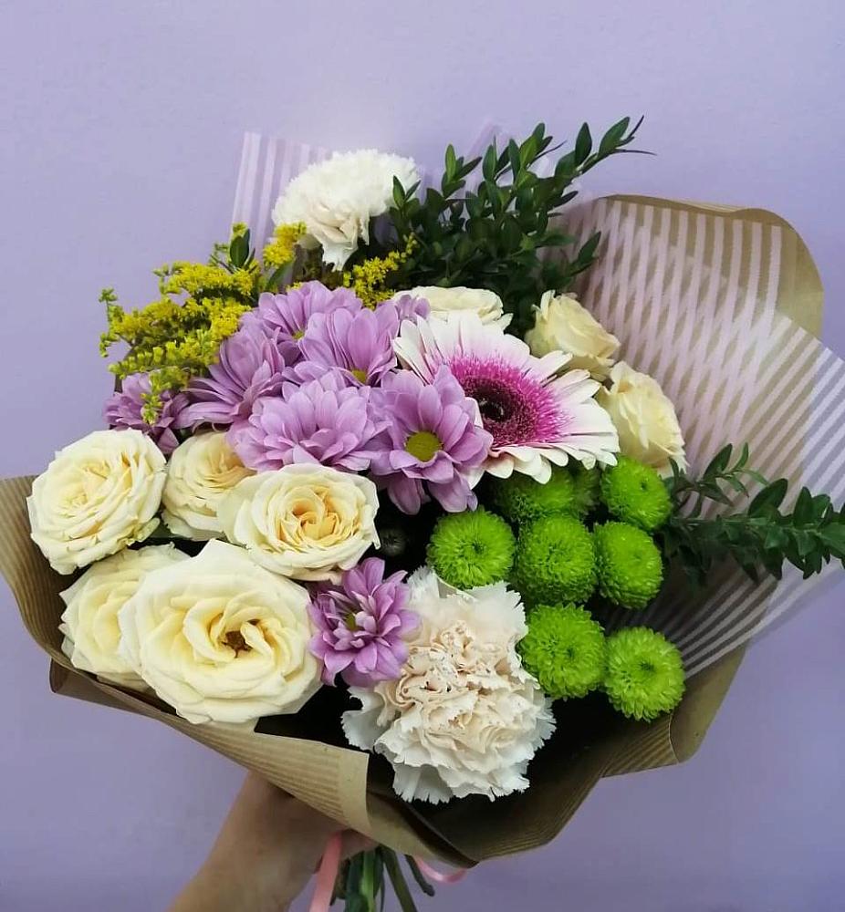 Букет цветов из: Хризантемы, Розы, Гвоздики и Герберы в Аскино