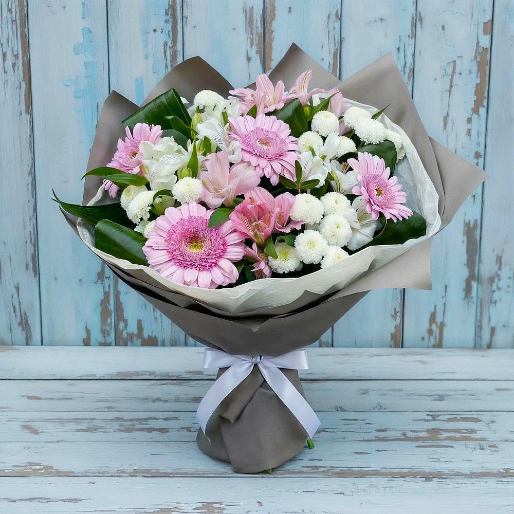 Букет цветов из: Герберы, Альстромерии и Хризантемы в Аскино