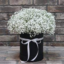 Цветочная композиция из Гипсофила в шляпной коробке в Аскино