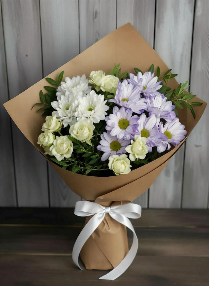 Букет цветов из: Хризантемы и Розы в Аскино